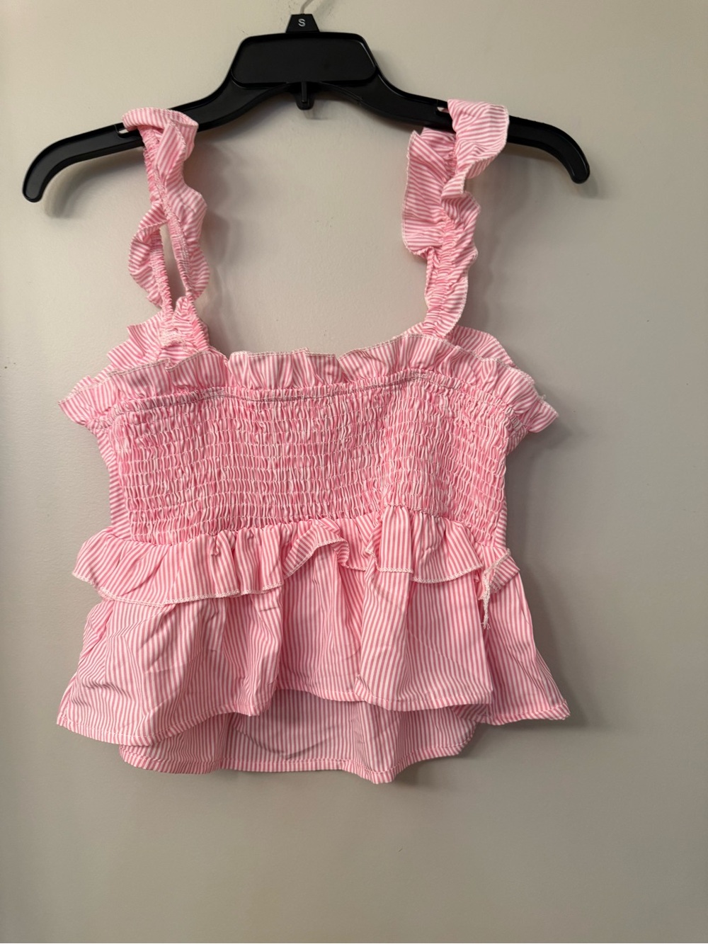 SHEIN Pink Striped Smocked Ruffle Cami